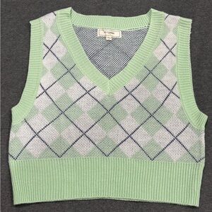 Green Argyle Knit Vest Size L